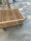 Vintage Wicker Square Rolling Coffee Table