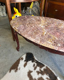 Vintage Marble Top Coffee Table With Detailed Wood Base