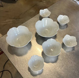 Collection of Ceramic White Lotus Nesting Bowls- Set of 7