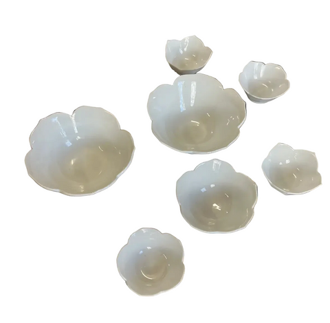 Collection of Ceramic White Lotus Nesting Bowls- Set of 7