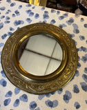 1970s Brass Edged Petite Mirror With Reticulated Frame