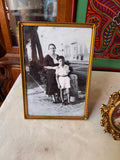Trio of Vintage Framed Black and White Photos and Flowers