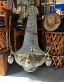 Vintage Extra Large Gold and Crystal Deer Head 18-Light Chandelier