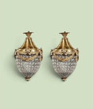 Pair of Crystal and Gold, Bow and Garland Pendant Chandeliers