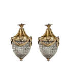 Pair of Crystal and Gold, Bow and Garland Pendant Chandeliers