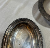 Trio of Silver Serving Bowls and Tray With Etched Rims