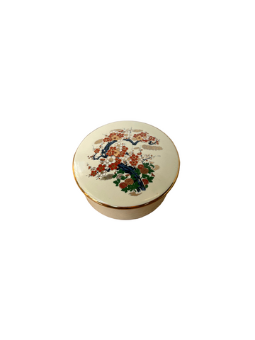 Small White Asian Ceramic Box with Cherry Blossom Details