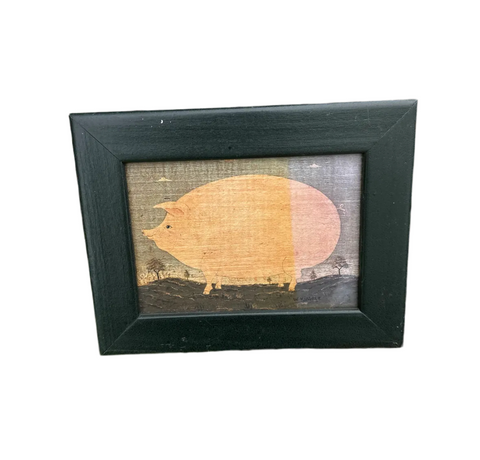 Small Rustic Pig Print in Black Frame
