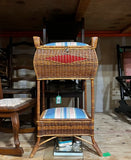 Large Woven Wicker Double Compartment Standing Sewing Basket