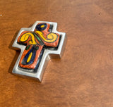 Small Silver and Colorful Ceramic Cross Wall Hanging