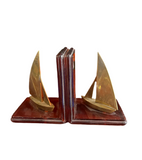 Pair of Brass Nautical Sailboat Bookends With Lucite Base