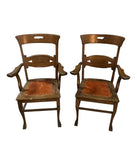 Pair of Vintage Leather Seated Wooden Chairs