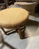 Wooden Gold Painted Ottoman With Burlap Covered Cushion