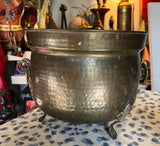 Large Hand Hammered Footed Brass Planter Bucket