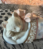 Small Vintage Lennox Christmas Cat Sleeping in Stocking Knick Knack