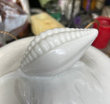 Large White Ceramic Serving Bowl With Matching Lid in a Nautical Style