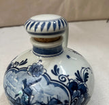 Blue and White Delft Holland Ceramic Jar With Handle and Lid