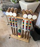 Vintage Wooden Croquet Game Set and Holder- 10 Pieces