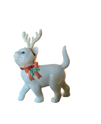Vintage Lennox Ceramic Christmas Cat With Reindeer Antlers
