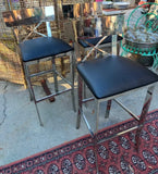Single Vintage Black Leather and Chrome Bar Stool