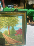 Framed Foliage and Path Landscape Painting, Signed by the Artist