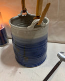 Vintage Blue Ombré Pottery Bowl With Handle and Matching Utensil