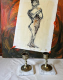 Pair of Brass Candle Holder With Marble Bottoms