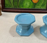 Pair of Blue Ceramic Candle Holders