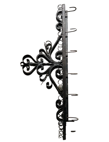 French Iron Scrolling Plant and Tea Cup Holder Wall Hanging