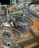 Collection of Glass Greek Key Pedestal Bowls- Set of 6