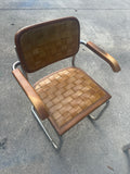 Vintage Chrome and Woven Leather Dining Set With Geometric Glass Top