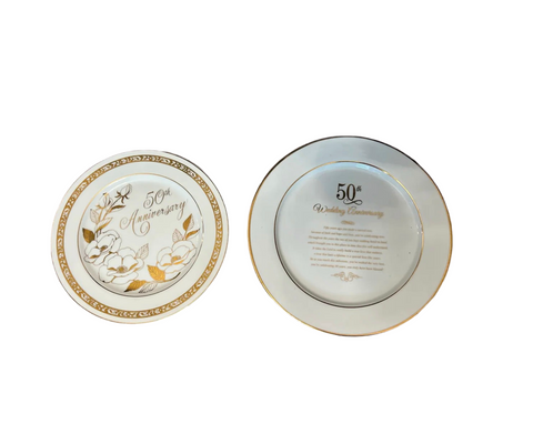 Pair of 50th Anniversary Ceramic Decorative Plates With Gold Accents
