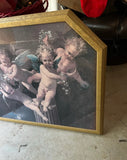 Vintage Cherub Painting in Gold Geometric Frame