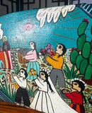 Hand Painted Folk Art Wedding Scene on Wooden Fish Art Piece