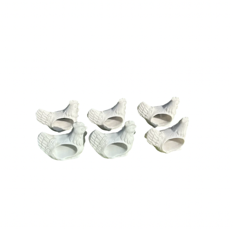 Collection of White Ceramic Chicken Napkin Rings- Set of 6