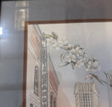 Signed and Framed Cityscape Drawing With Coca Cola Sign and Theater
