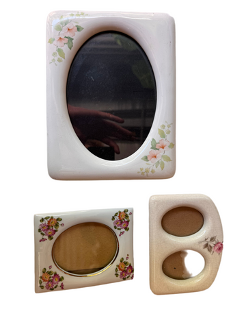Trio of Thick White Picture Frames With Floral Details