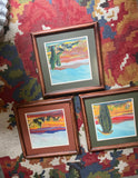 Trio of Desert Cactus Paintings in Wooden Frames