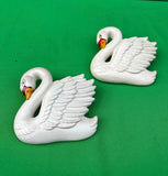 Pair of Small Vintage Ceramic Swan Figurine Wall Hangings