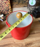 Red Plastic Ice Bucket/Champagne Bucket With Wooden Handle on Lid