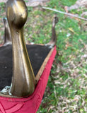 Red Covered Ottoman With Gold Legs