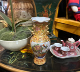 Small Vintage Asian Style Ceramic Orange and White Vase With Gold Details