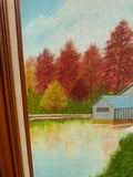 Watermill and Colorful Foliage Landscape Painting on Canvas, Signed by the Artist, Framed