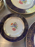 22 Kt Filigree Deep Blue Plate Set With Floral Accents- Set of 17