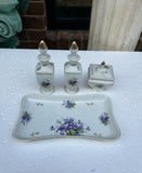 Collection of Ceramic Decorative Vases and Tray With Purple Flower Details