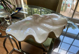 White Ceramic Shell Bowl With Iridescent Glossy Top Layer