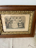 Antique Ladies Print in Wooden Frame