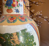 Large Vintage Asian Style Hand Painted Satsuma Orange Vase