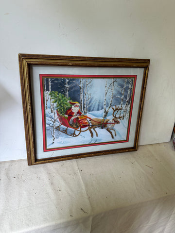 Vintage Framed Hand Sewn Christmas Scene