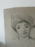 Large Expressionism Drawing of an African Woman